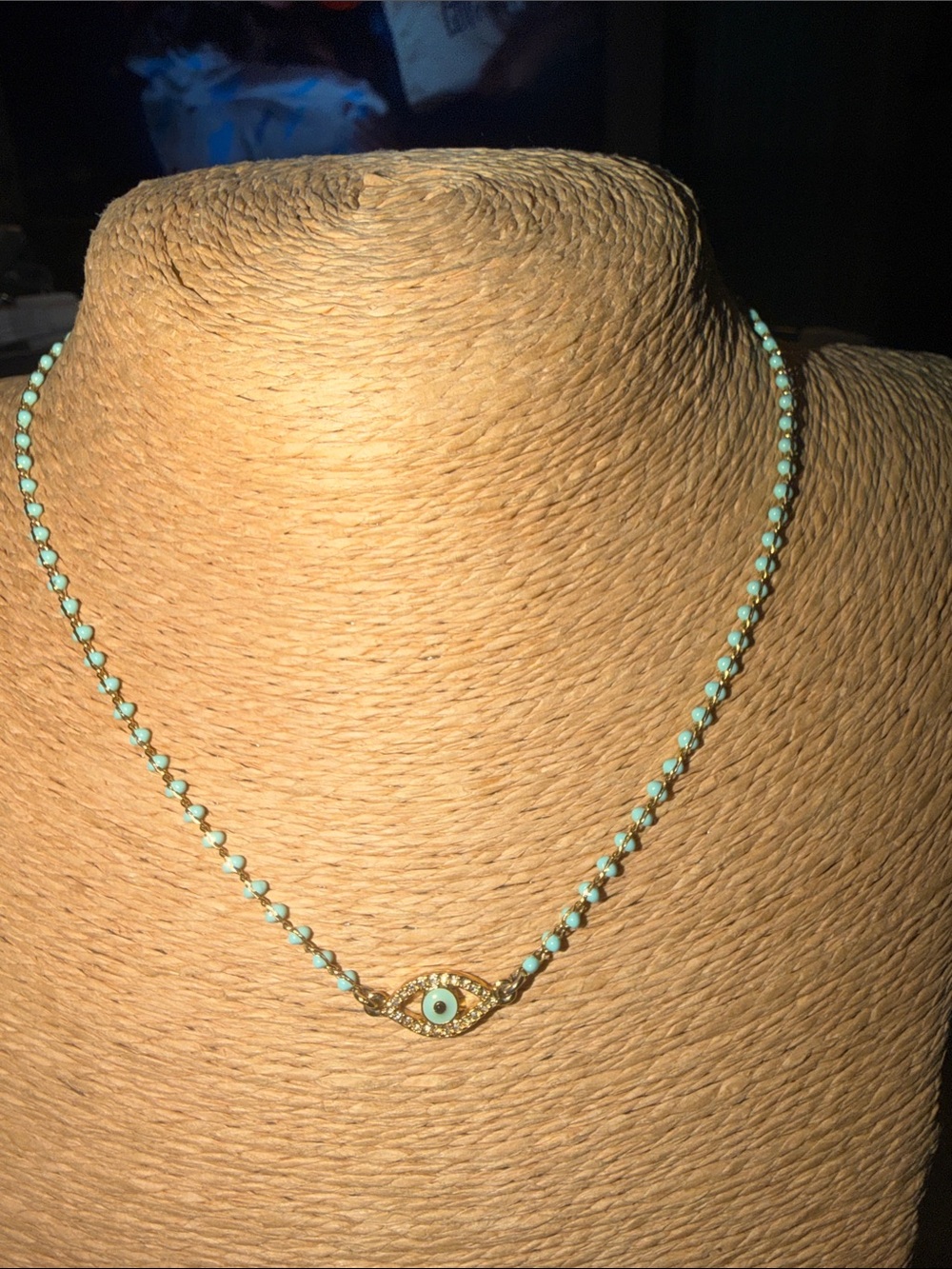 Gold Evil Eye Necklace with Turquoise Beads adjustable jcrew necklace